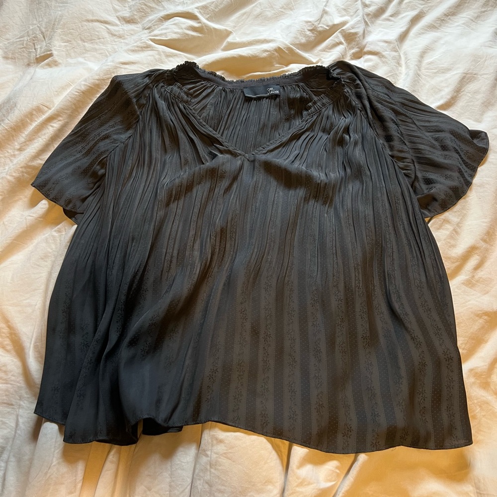 Flowy faux silk vneck blouse